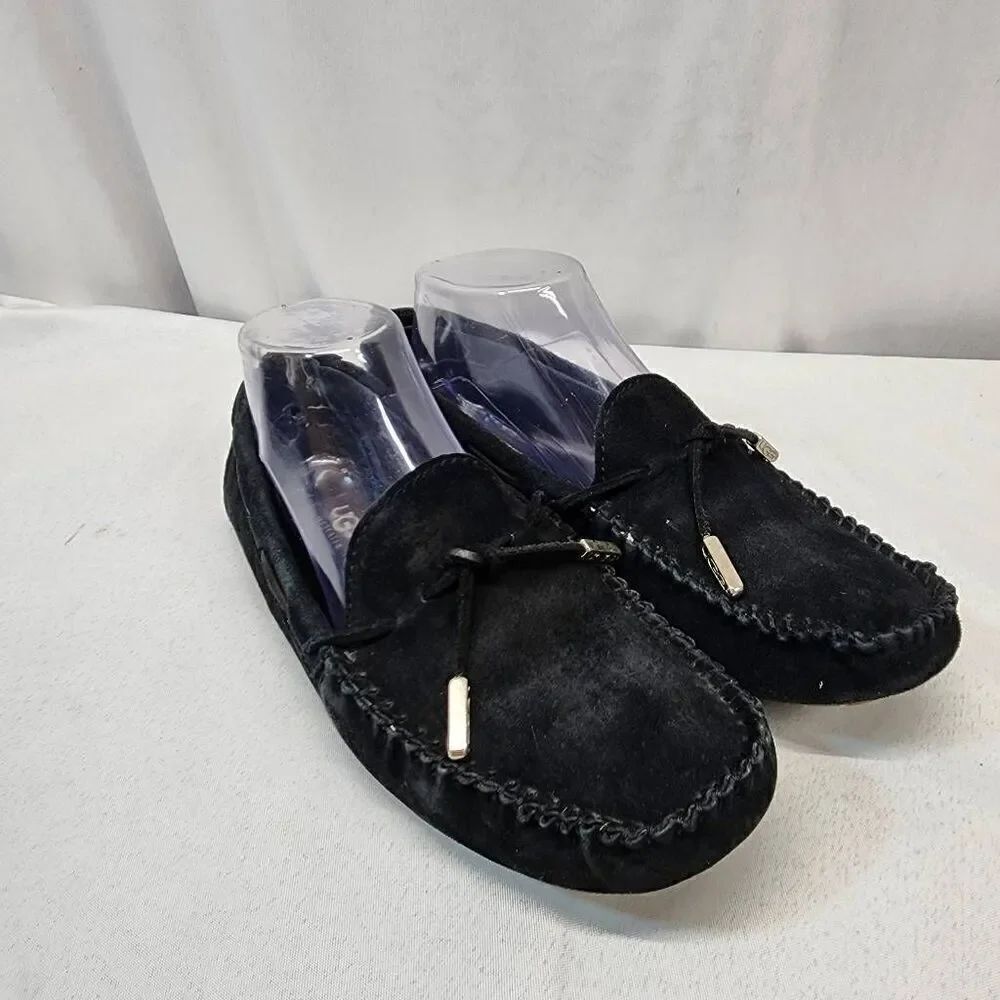 UGG Australia Black Sheepskin Leather Moccasin Slippers Women's 8 Comfort Loafer